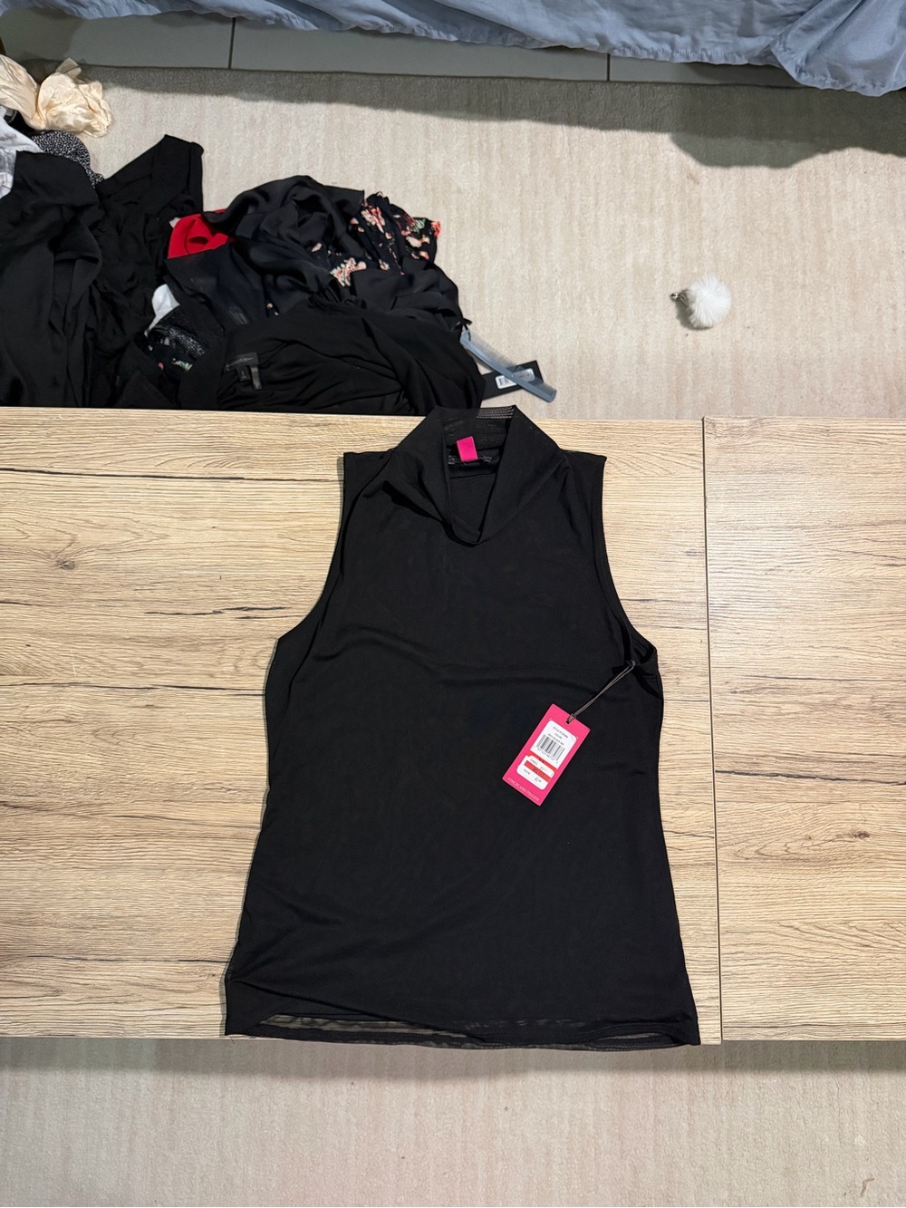 Vince Camuto Black Sleeveless Mock Neck Tank